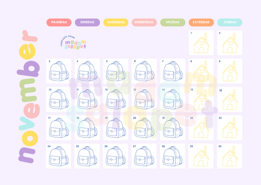 Printable: november kalender voor kinderen