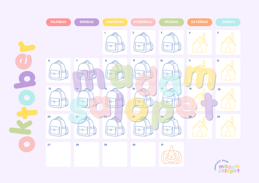 Printable: oktober kalender voor kinderen