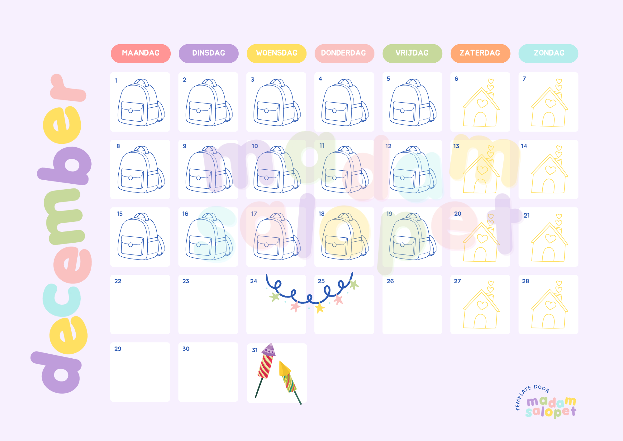 Printable: december kalender voor kinderen